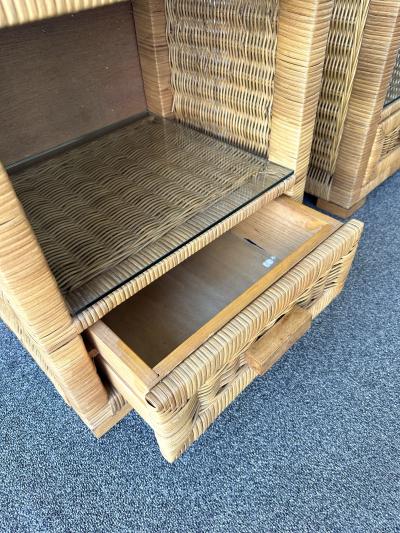 Tito Agnoli Pair of Rattan Bedside Tables by Tito Agnoli Italy 1970s