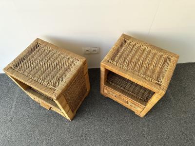 Tito Agnoli Pair of Rattan Bedside Tables by Tito Agnoli Italy 1970s