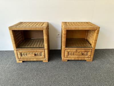 Tito Agnoli Pair of Rattan Bedside Tables by Tito Agnoli Italy 1970s