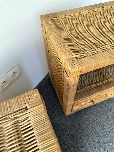 Tito Agnoli Pair of Rattan Bedside Tables by Tito Agnoli Italy 1970s