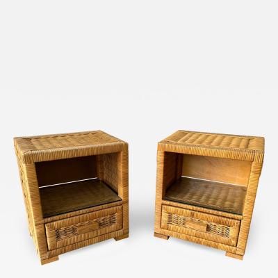 Tito Agnoli Pair of Rattan Bedside Tables by Tito Agnoli Italy 1970s