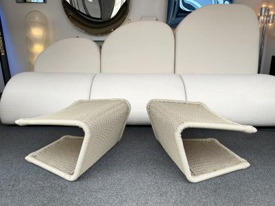 Tito Agnoli Pair of Rattan Style Stools Poufs Italy 1980s