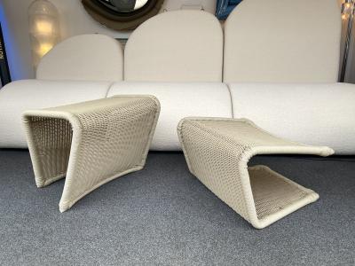 Tito Agnoli Pair of Rattan Style Stools Poufs Italy 1980s