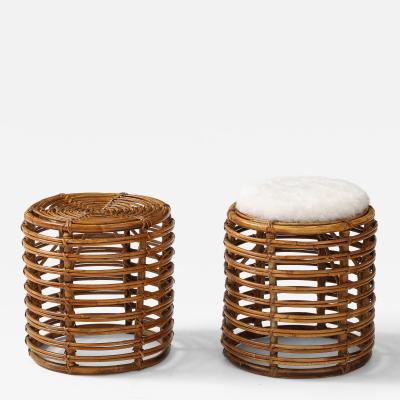 Tito Agnoli Pair of Tito Agnoli Bamboo Cane Stool w Cushions Italy 1950s