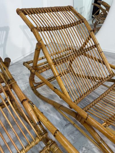 Tito Agnoli Pair of Tito Agnoli Rattan Chaise Lounges Italy 1970s