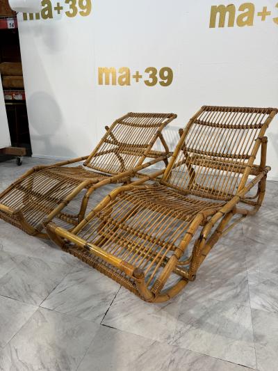 Tito Agnoli Pair of Tito Agnoli Rattan Chaise Lounges Italy 1970s