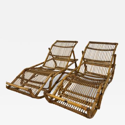 Tito Agnoli Pair of Tito Agnoli Rattan Chaise Lounges Italy 1970s