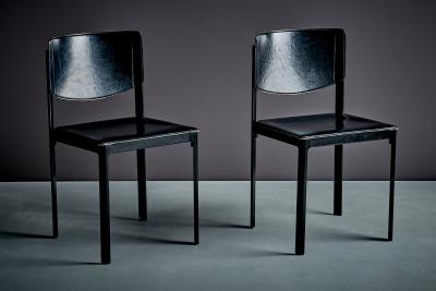Tito Agnoli Pair of black Leather Chairs by Tito Agnoli for Matteo Grassi