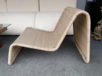 Tito Agnoli Rattan Slipper Chair P3 by Tito Agnoli Italy 1970s