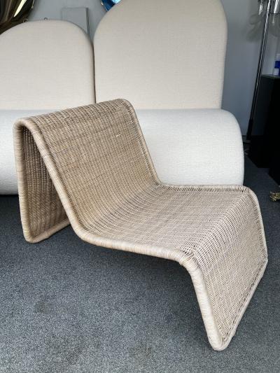 Tito Agnoli Rattan Slipper Chair P3 by Tito Agnoli Italy 1970s