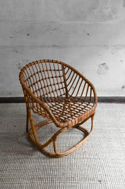 Tito Agnoli Set of 4 Woven Bamboo Armchairs in the style of Tito Agnoli 1970s