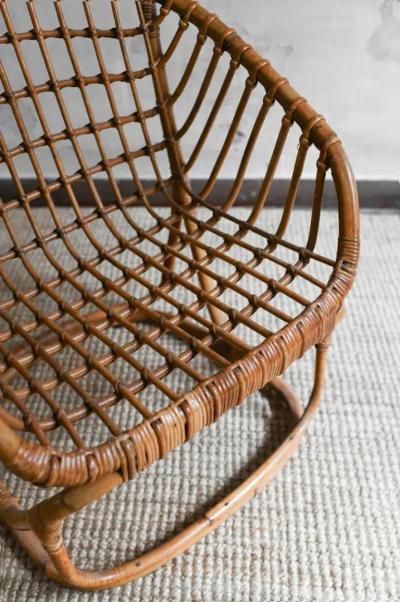 Tito Agnoli Set of 4 Woven Bamboo Armchairs in the style of Tito Agnoli 1970s