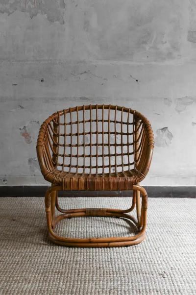 Tito Agnoli Set of 4 Woven Bamboo Armchairs in the style of Tito Agnoli 1970s