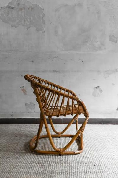 Tito Agnoli Set of 4 Woven Bamboo Armchairs in the style of Tito Agnoli 1970s