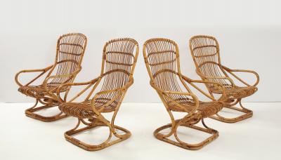 Tito Agnoli Set of Four Bamboo Armchairs and Table by Bonacina Italy 1960s