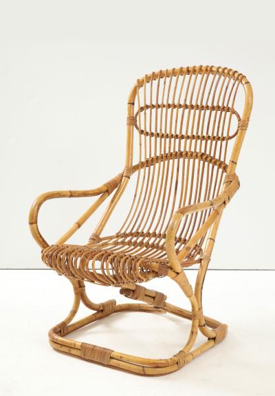 Tito Agnoli Set of Four Bamboo Armchairs and Table by Bonacina Italy 1960s