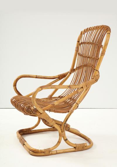 Tito Agnoli Set of Four Bamboo Armchairs and Table by Bonacina Italy 1960s