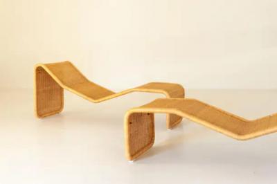 Tito Agnoli Tito Agnoli Set of Four Cane Chaise Lounges P3S Pierantonio Bonacina Italy 1964