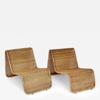 Tito Agnoli Tito Agnoli Wicker P3 Pair of Sculptural Lounge Chairs for Bonacina Italy