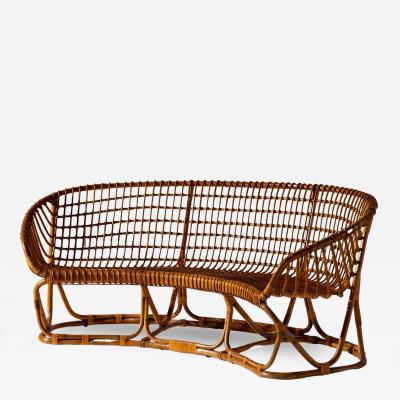 Tito Agnoli Tito Agnoli bamboo and rattan curved sofa for Bonacina Italy 1950s