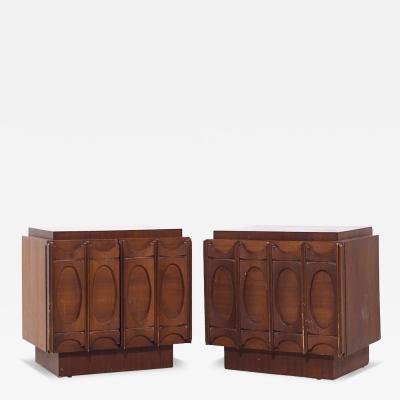 Tobago Brutalist Mid Century Walnut Nightstands Pair