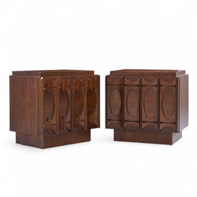 Tobago Brutalist Mid Century Walnut Nightstands Pair