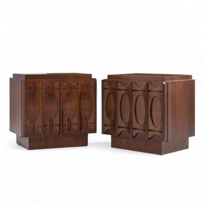Tobago Brutalist Mid Century Walnut Nightstands Pair