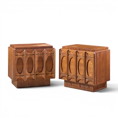 Tobago Brutalist Mid Century Walnut Nightstands Pair