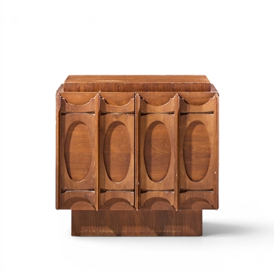Tobago Brutalist Mid Century Walnut Nightstands Pair