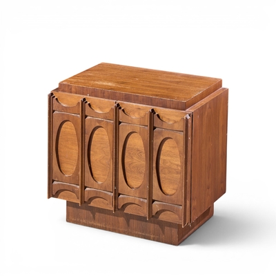 Tobago Brutalist Mid Century Walnut Nightstands Pair