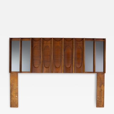 Tobago Brutalist Mid Century Walnut and Mirror Queen Storage Headboard