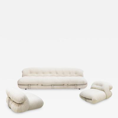 Tobia Scarpa Midcentury White Wool Soriana Sofa and 2 Armchairs By Tobia Scarpa for Cassina