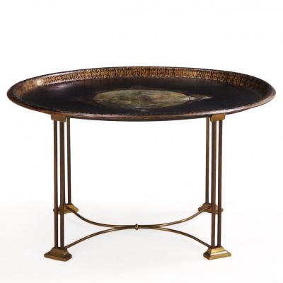 Toile Tray Top Table with Bronze Base C 1940