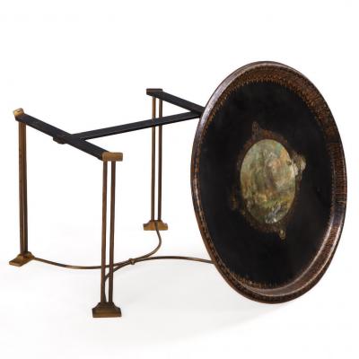 Toile Tray Top Table with Bronze Base C 1940