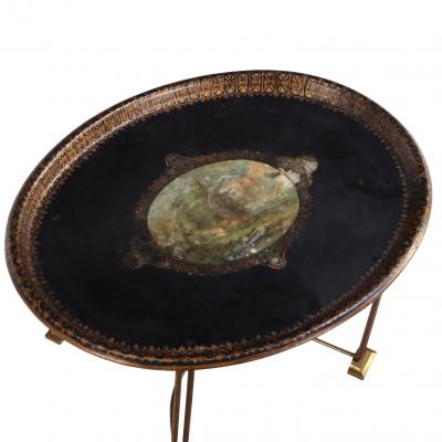 Toile Tray Top Table with Bronze Base C 1940