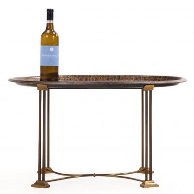 Toile Tray Top Table with Bronze Base C 1940