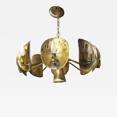 Tom Greene Brutalist Mid Century Modern Tom Greene Brass Sculptural Chandelier Feldman Co