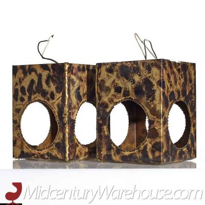 Tom Greene Tom Greene for Feldman Mid Century Brutalist Cube Ceiling Lights Pair