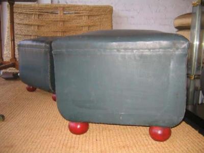 Tomaso Buzzi Pair of Italian Early Modern Stools or Ottomans with Red Ball Feet