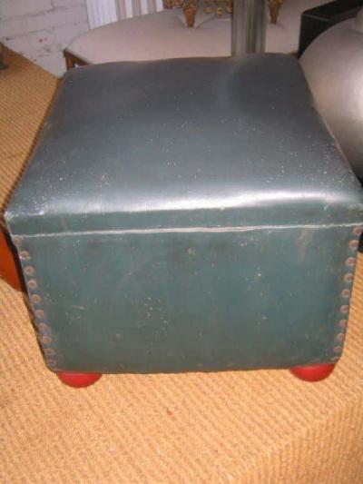 Tomaso Buzzi Pair of Italian Early Modern Stools or Ottomans with Red Ball Feet