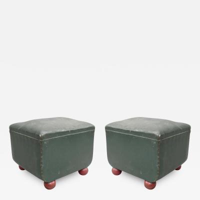 Tomaso Buzzi Pair of Italian Early Modern Stools or Ottomans with Red Ball Feet