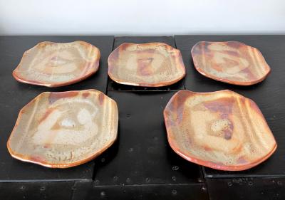 Tomio Suzuki Set of Five Yohen Kin Shino Ceramic Plates by Suzuki Tomio