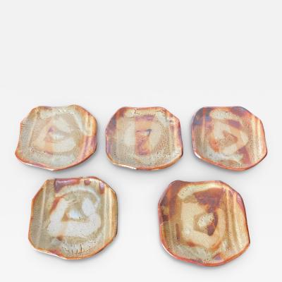 Tomio Suzuki Set of Five Yohen Kin Shino Ceramic Plates by Suzuki Tomio