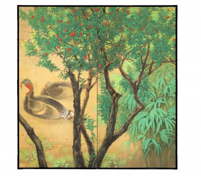 Tomita Hankei Turkey Pair by Flowering Tree