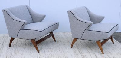 Tomlinson Furniture Co 1960s Mid Century Modern Fruitwood Base Lounge Chairs