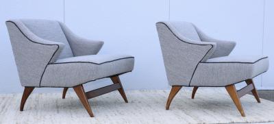 Tomlinson Furniture Co 1960s Mid Century Modern Fruitwood Base Lounge Chairs