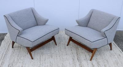 Tomlinson Furniture Co 1960s Mid Century Modern Fruitwood Base Lounge Chairs
