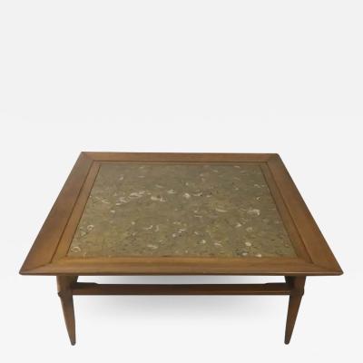 Tomlinson Furniture Co Tomlinson Marble and Pecan Midcentury Coffee Table