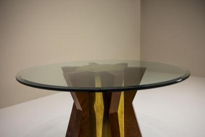 Tommaso Barbi Dining Table with Round Glass Top attributed to Tommaso Barbi Italy 1970s