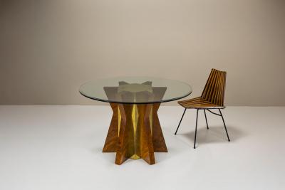 Tommaso Barbi Dining Table with Round Glass Top attributed to Tommaso Barbi Italy 1970s